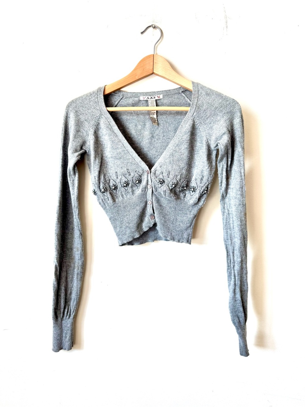 Vintage Y2K Forever 21 Gray Cropped Beaded Cardigan Sz S